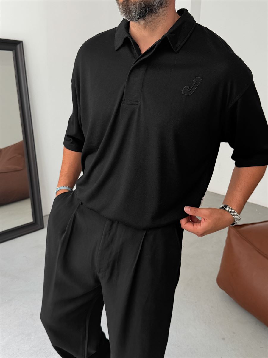 J-Embroidered Polo Neck Knitwear T-Shirt