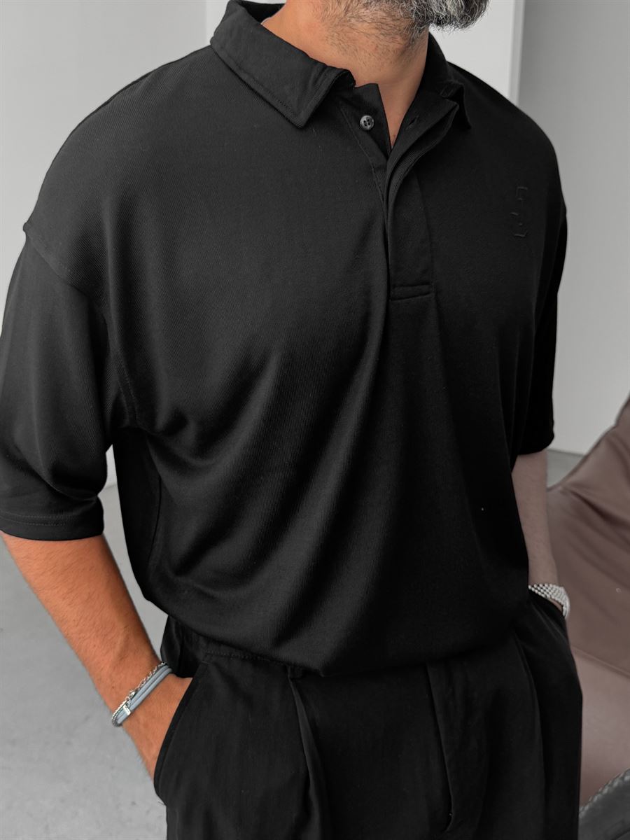 J-Embroidered Polo Neck Knitwear T-Shirt