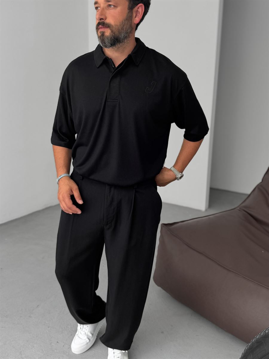 J-Embroidered Polo Neck Knitwear T-Shirt