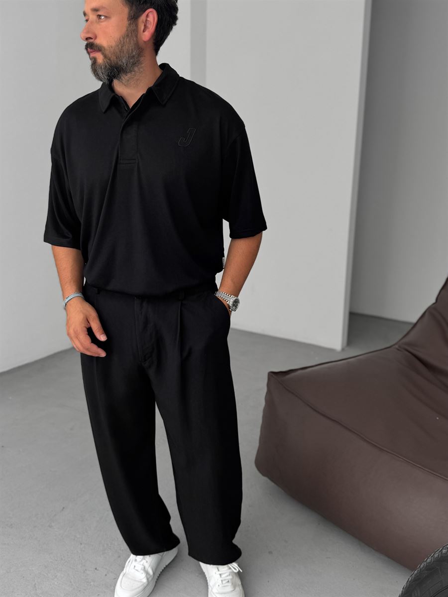 J-Embroidered Polo Neck Knitwear T-Shirt