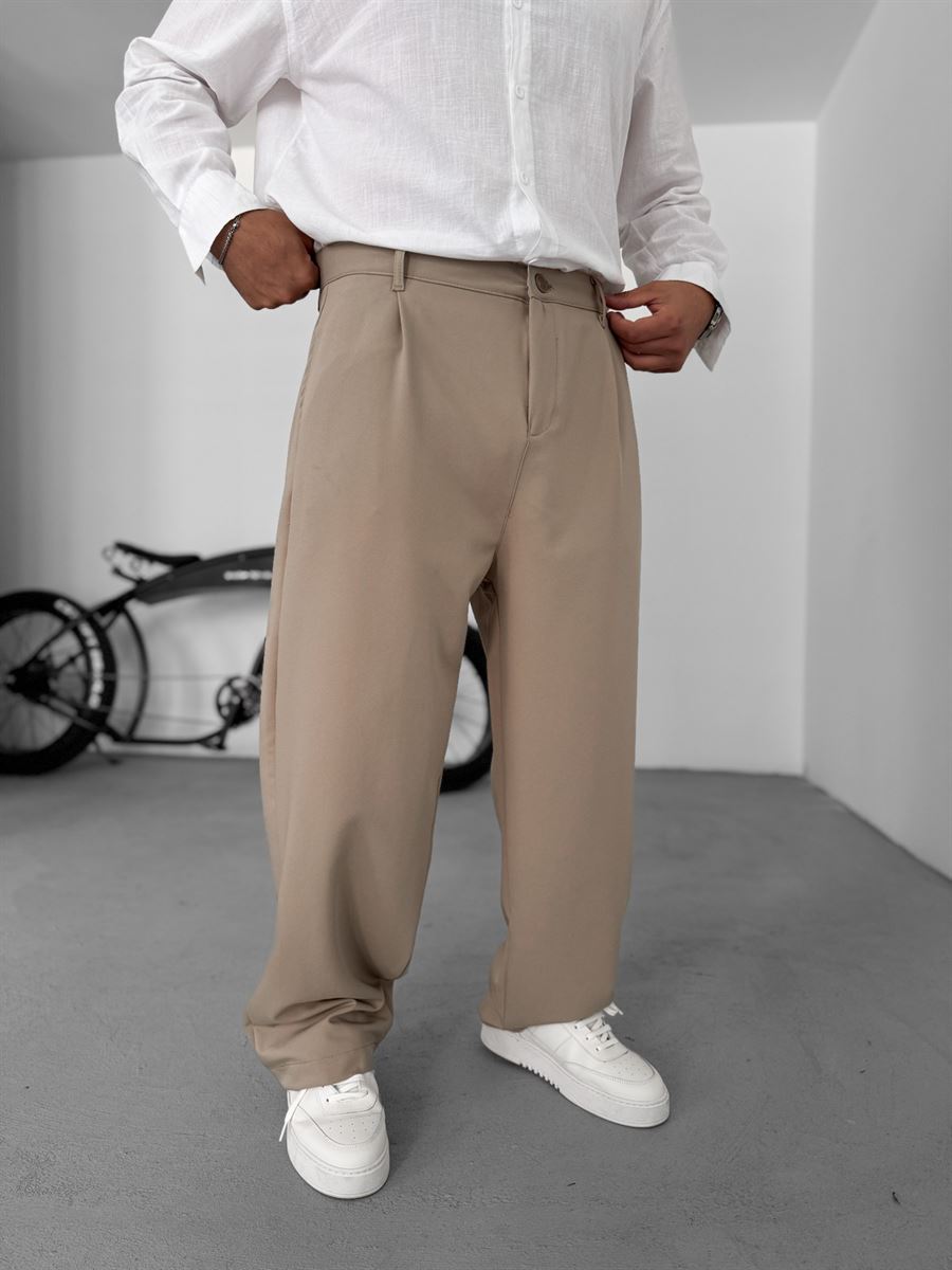 Pleated Fabric Baggy Pants