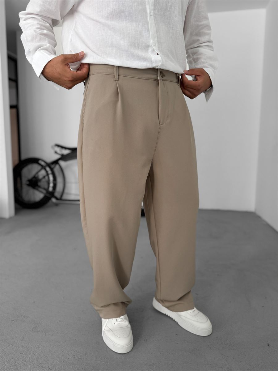 Pleated Fabric Baggy Pants