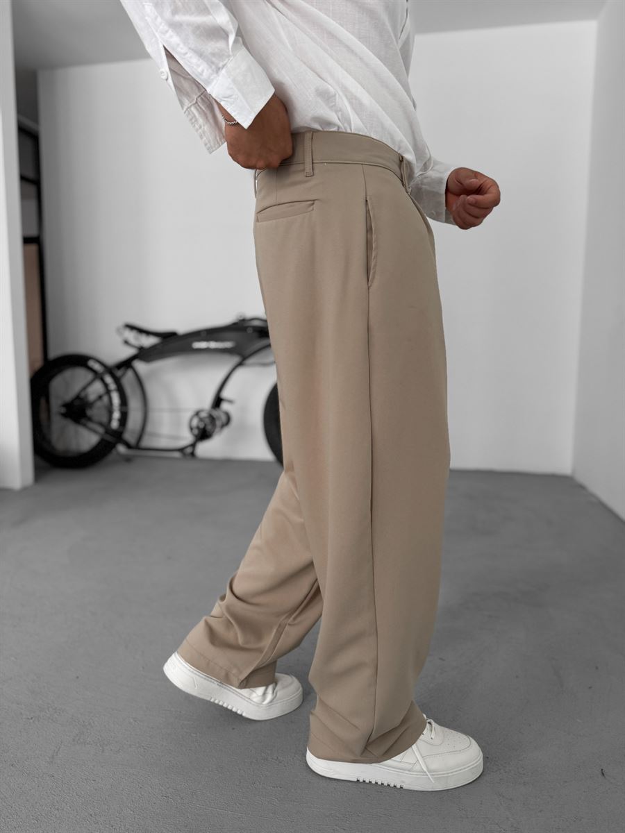Pleated Fabric Baggy Pants