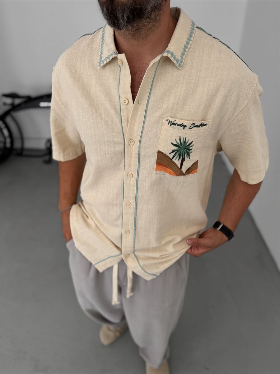 Palm Embroidered Short Sleeve Shirt
