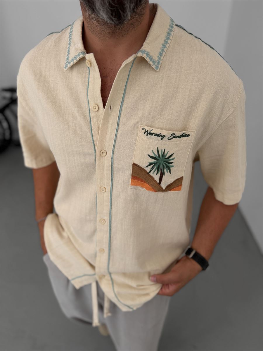 Palm Embroidered Short Sleeve Shirt