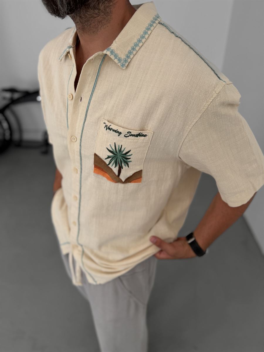 Palm Embroidered Short Sleeve Shirt