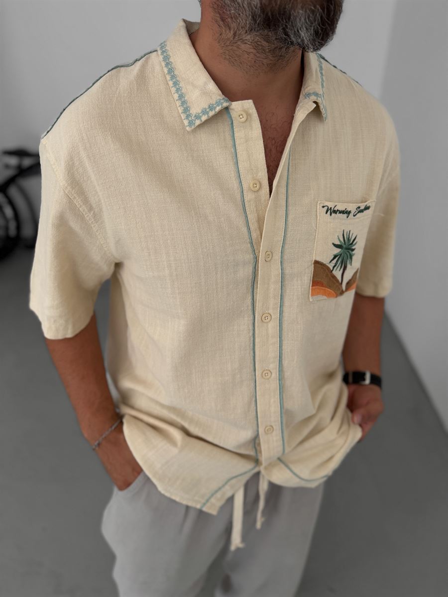 Palm Embroidered Short Sleeve Shirt