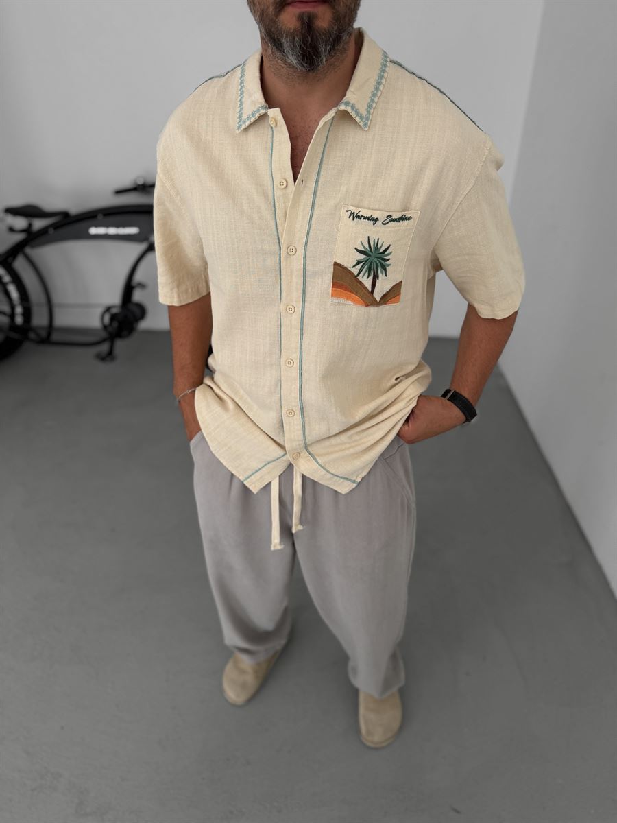 Palm Embroidered Short Sleeve Shirt