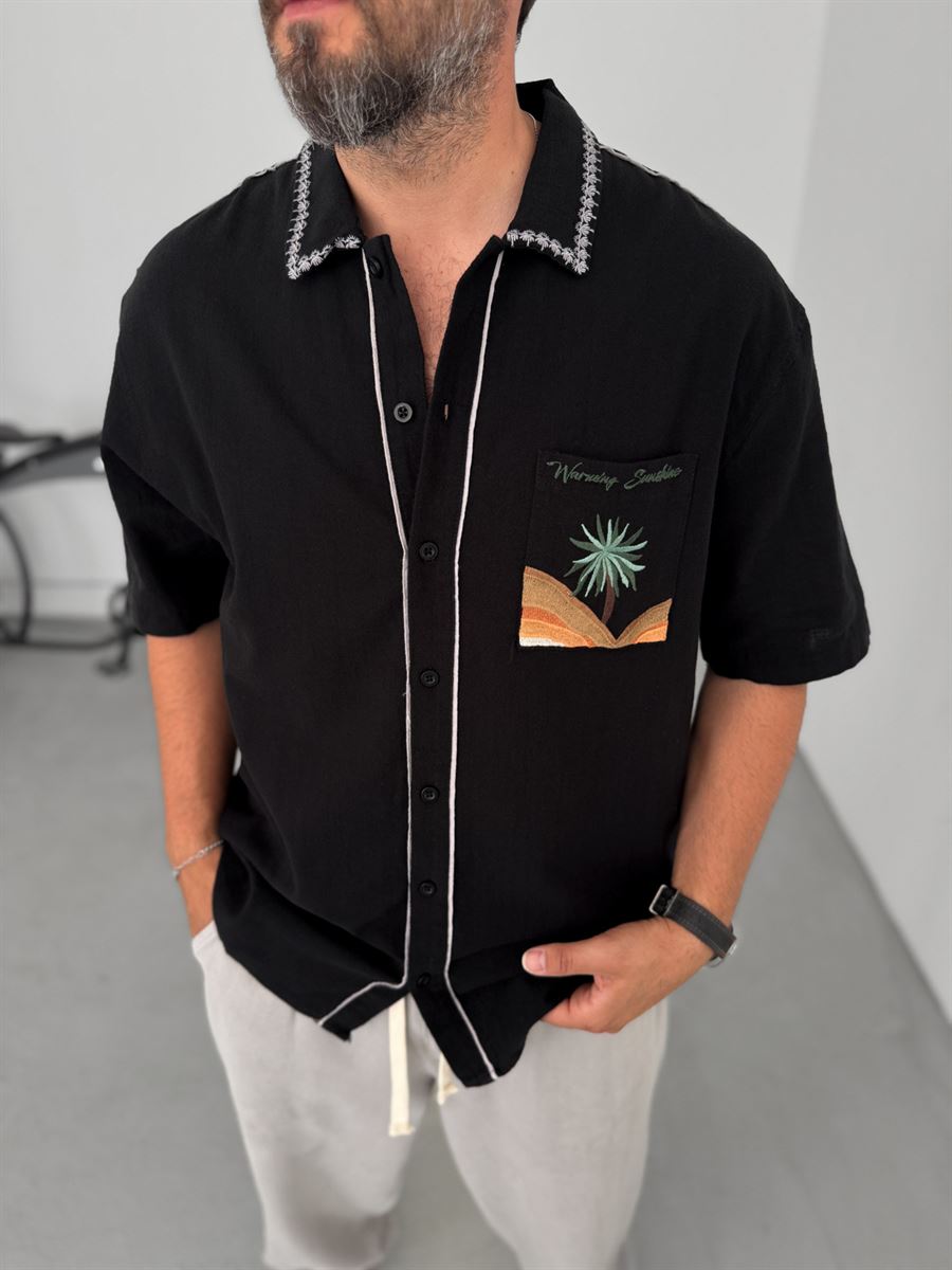 Palm Embroidered Short Sleeve Shirt