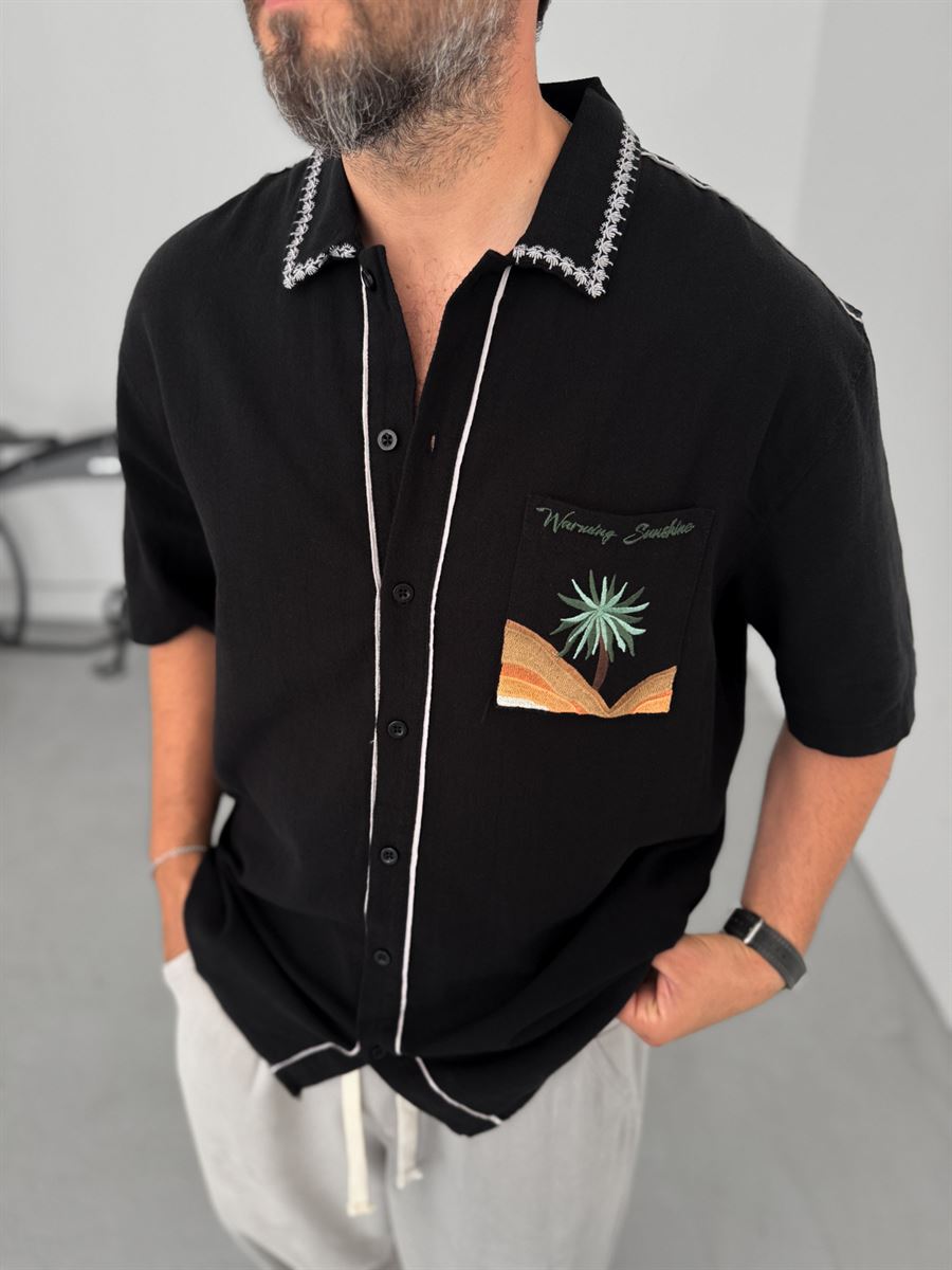 Palm Embroidered Short Sleeve Shirt