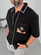 Palm Embroidered Short Sleeve Shirt