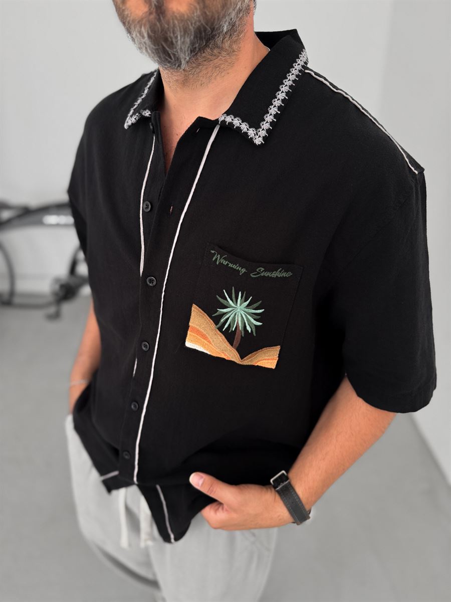 Palm Embroidered Short Sleeve Shirt
