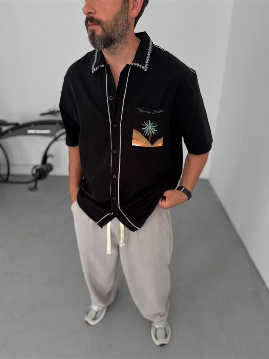 Palm Embroidered Short Sleeve Shirt