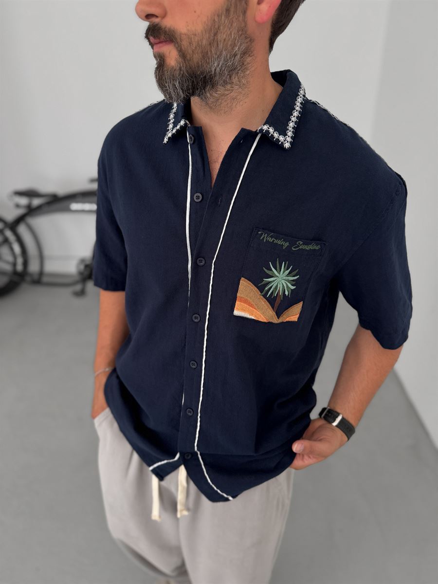 Palm Embroidered Short Sleeve Shirt