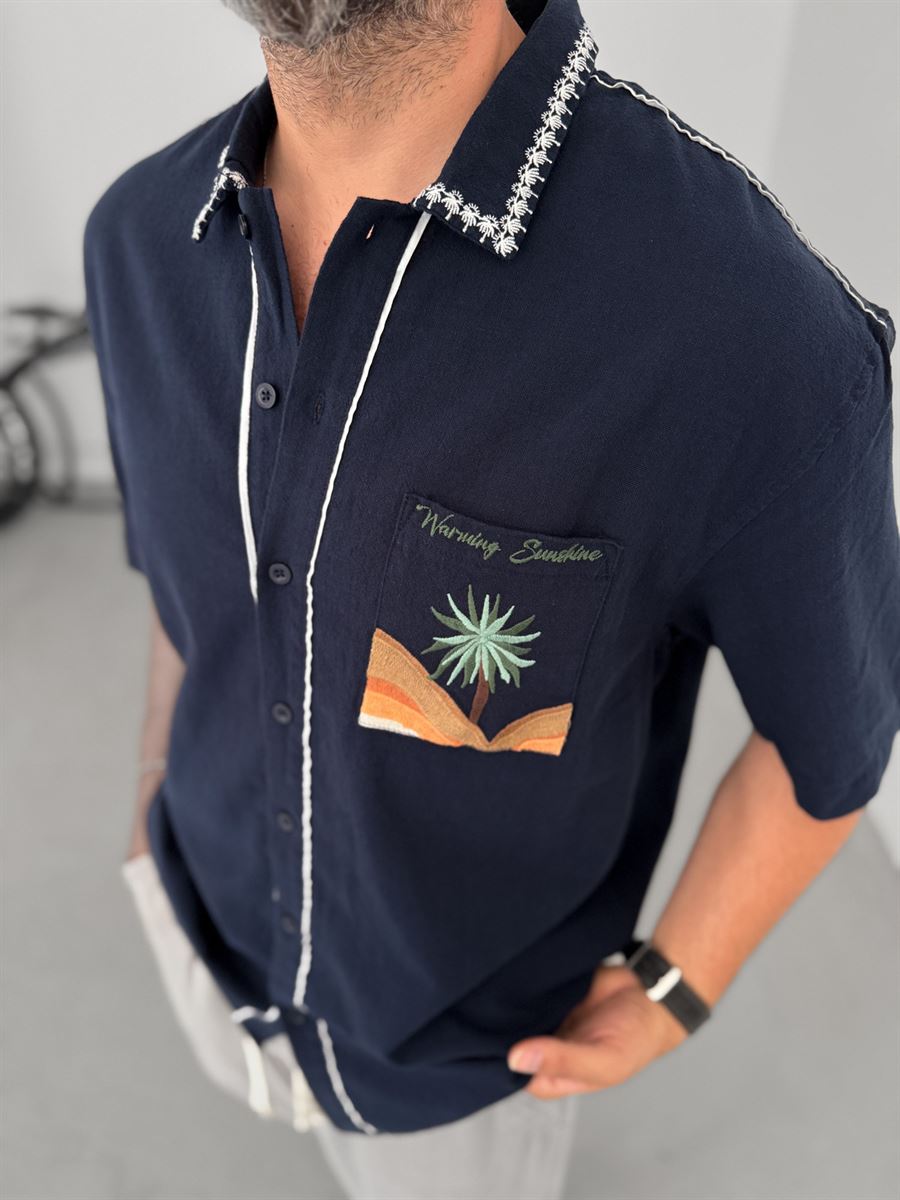 Palm Embroidered Short Sleeve Shirt