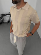 Thick Striped Polo Neck Knitwear T-Shirt