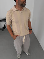 Thick Striped Polo Neck Knitwear T-Shirt