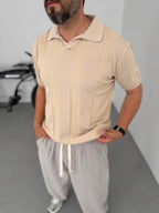 Thick Striped Polo Neck Knitwear T-Shirt