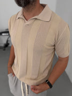 Thick Striped Polo Neck Knitwear T-Shirt