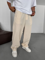 Buttoned Cotton-Linen Baggy Pants