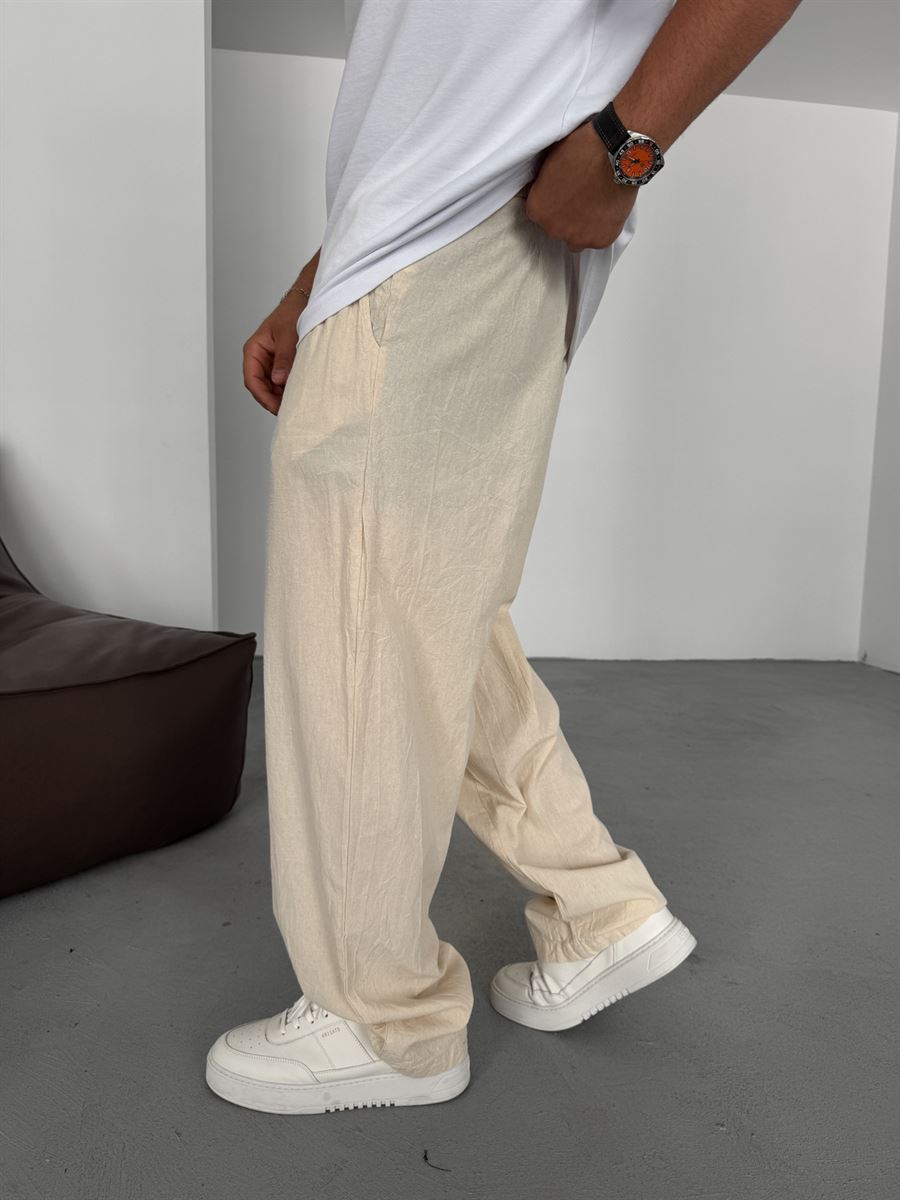 Buttoned Cotton-Linen Baggy Pants