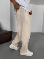 Buttoned Cotton-Linen Baggy Pants