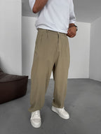 Buttoned Cotton-Linen Baggy Pants