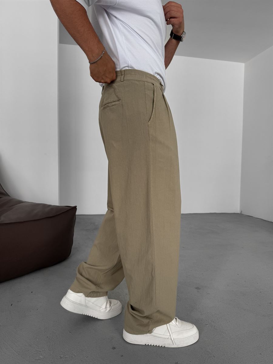 Buttoned Cotton-Linen Baggy Pants