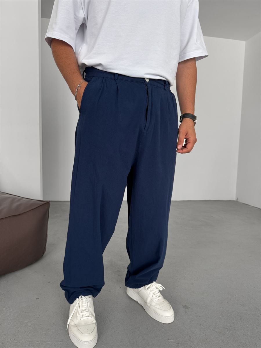 Buttoned Cotton-Linen Baggy Pants