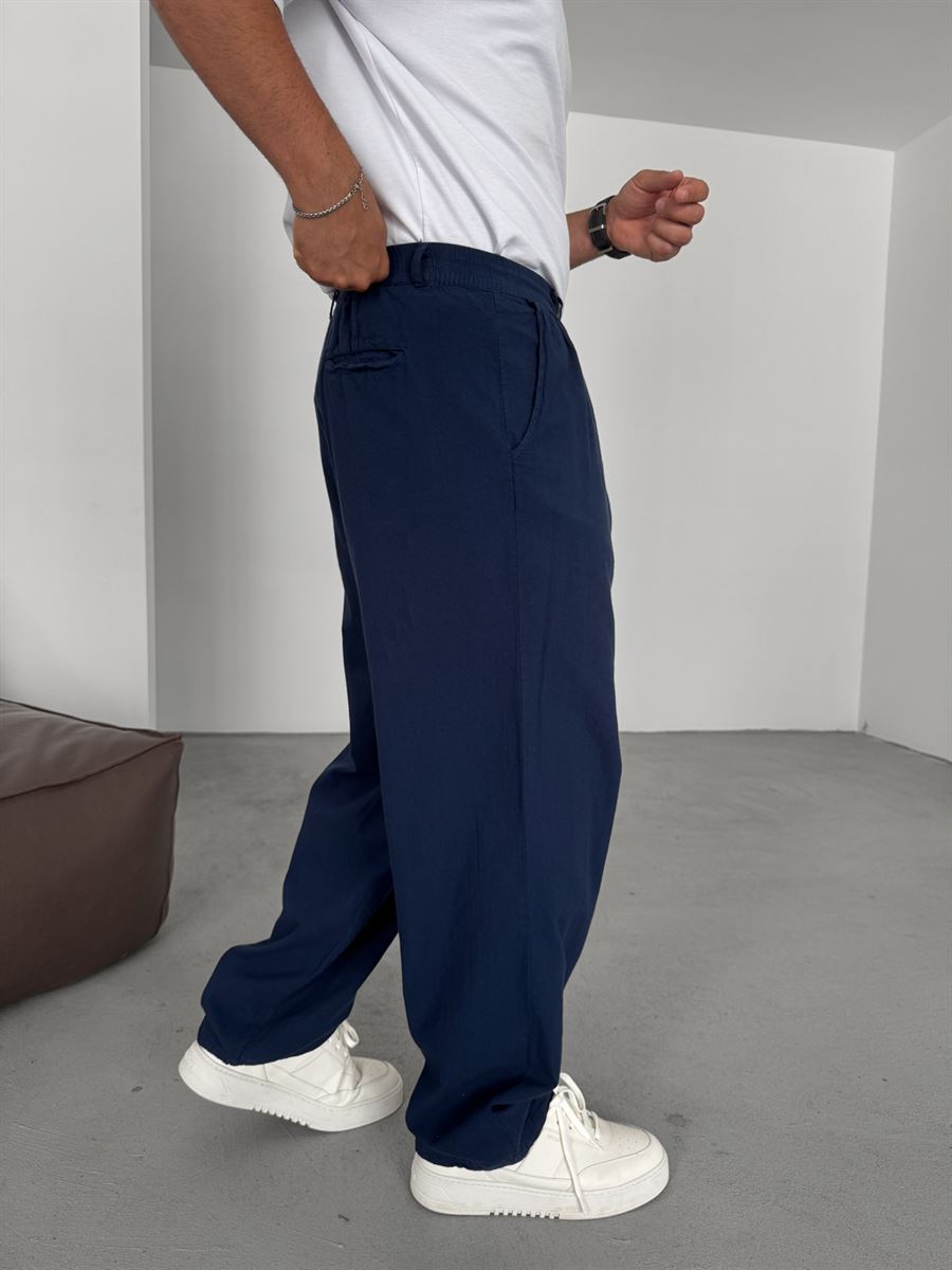 Buttoned Cotton-Linen Baggy Pants