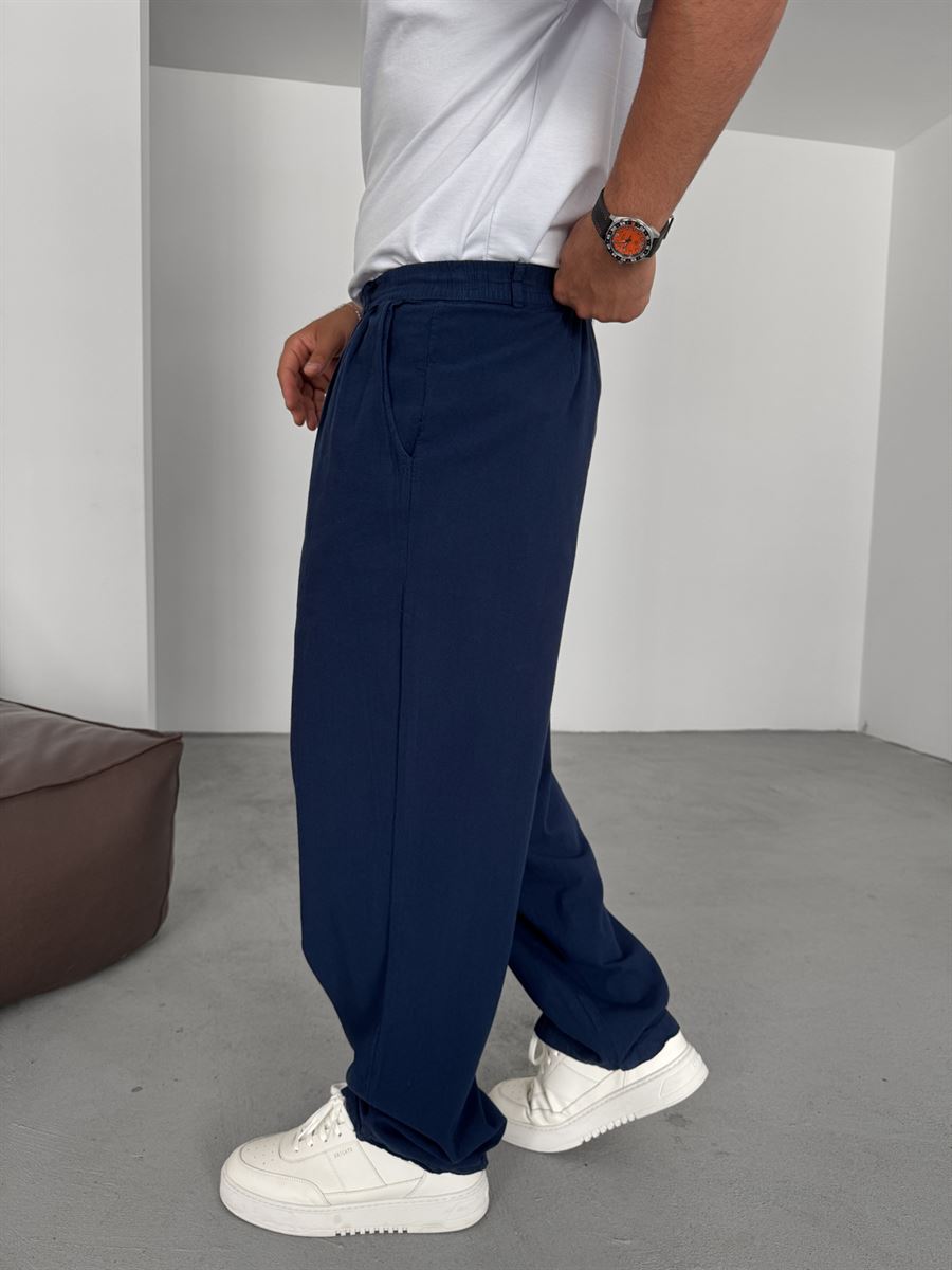 Buttoned Cotton-Linen Baggy Pants