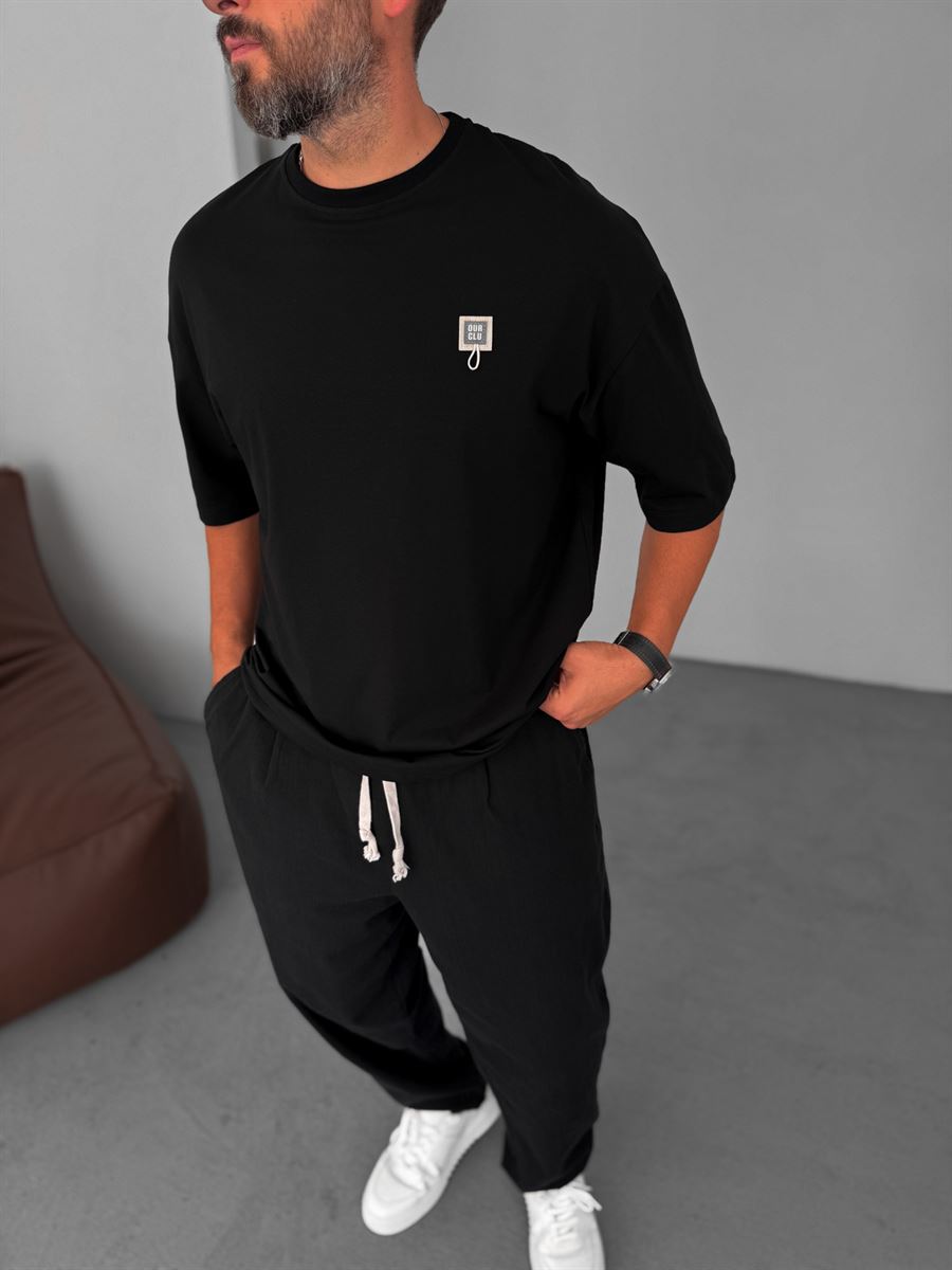 Square Patched Oversize T-Shirt with String