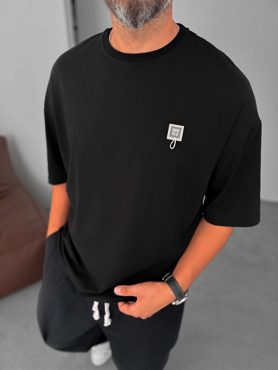 Square Patched Oversize T-Shirt with String