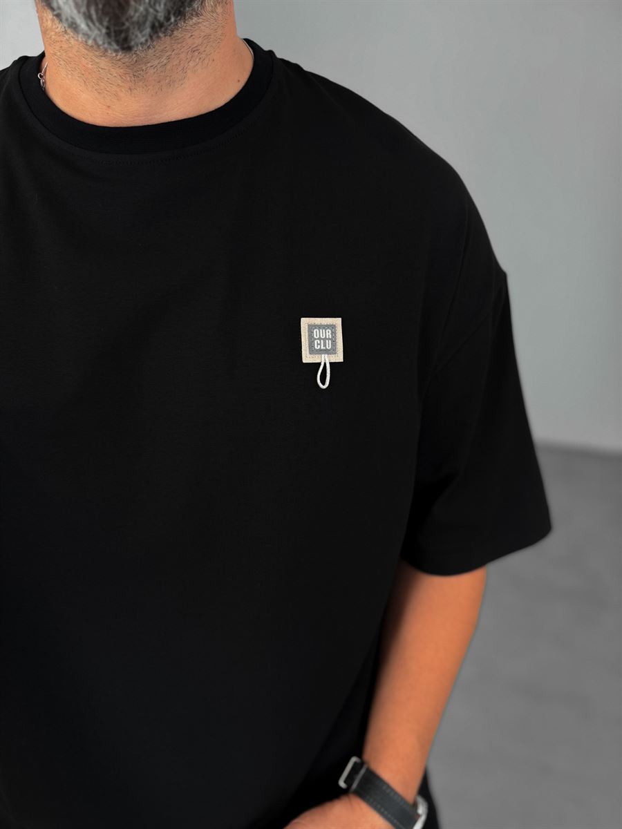 Square Patched Oversize T-Shirt with String