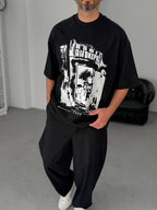 Black Sketch Print Oversize T-Shirt BS-