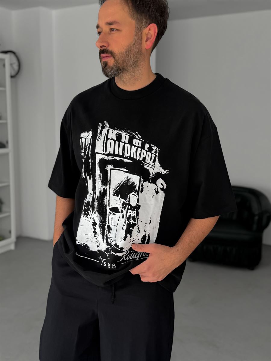 Black Sketch Print Oversize T-Shirt BS-