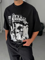 Black Sketch Print Oversize T-Shirt BS-