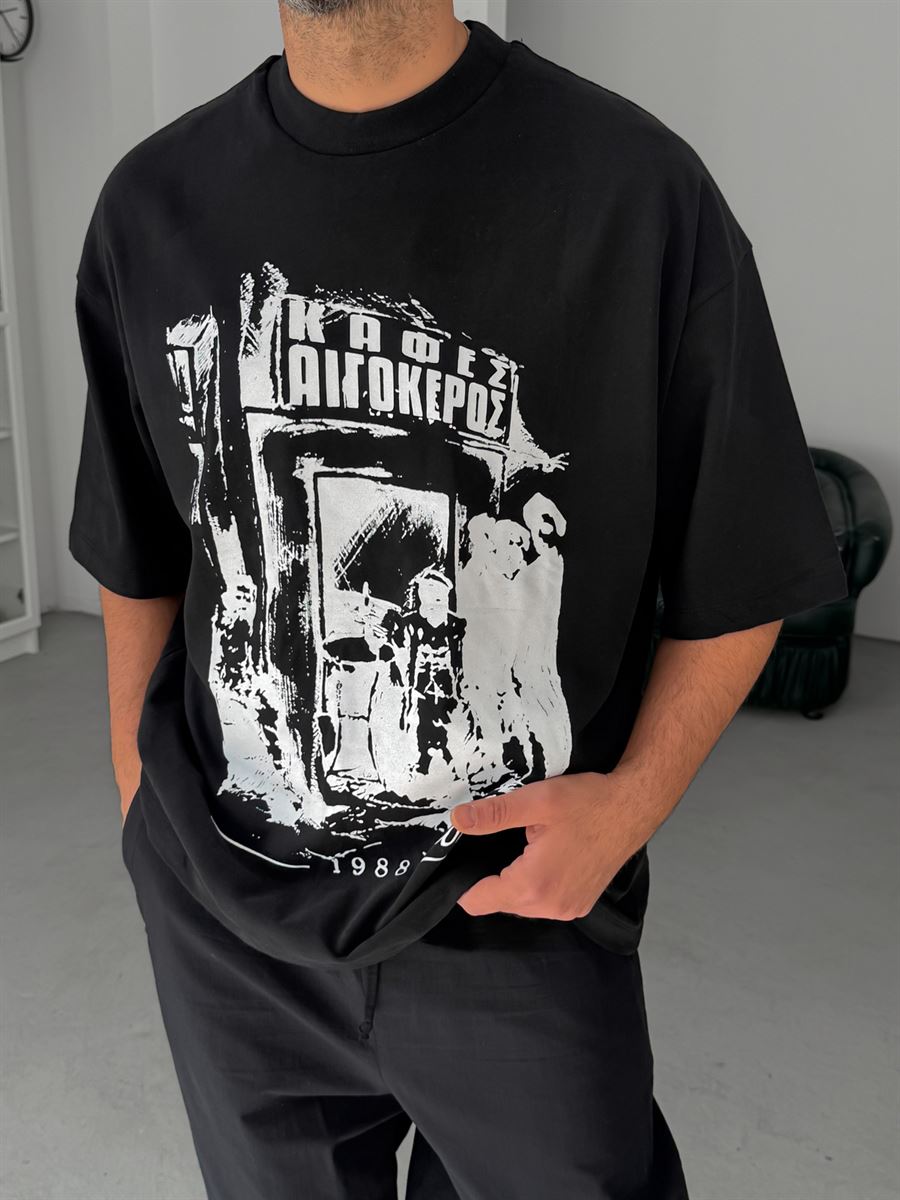 Black Sketch Print Oversize T-Shirt BS-