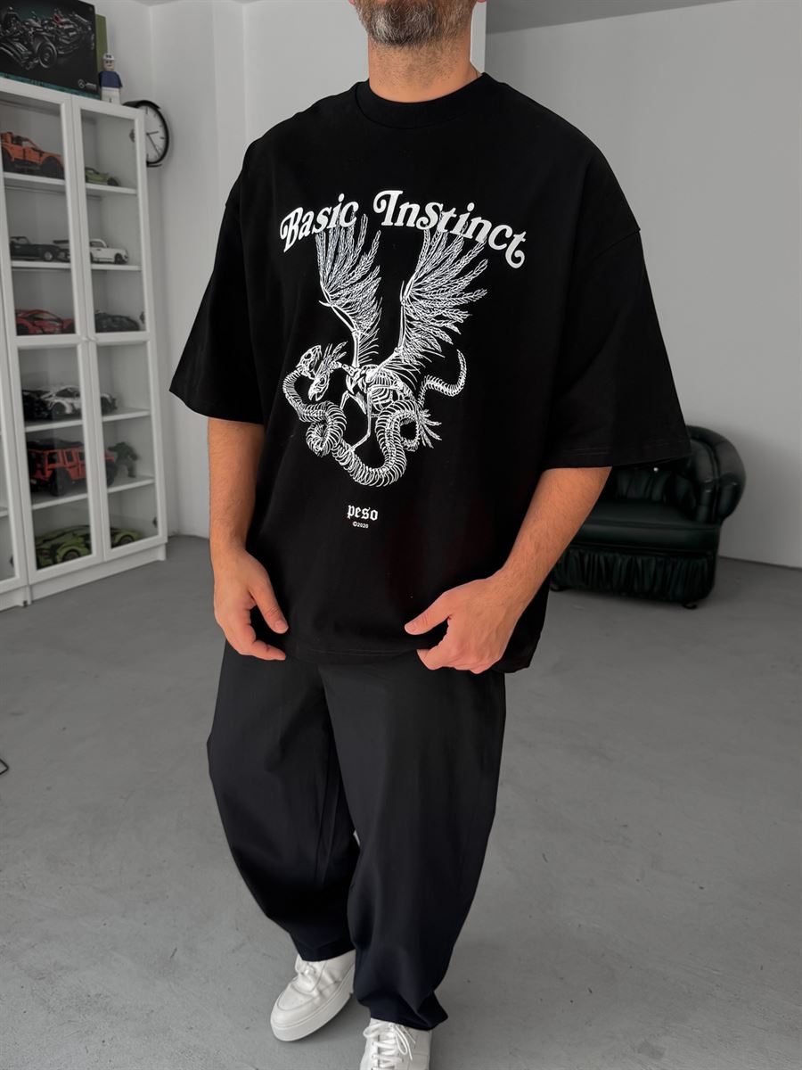 Black Basic Instinct Printed Oversize T-Shirt BS-
