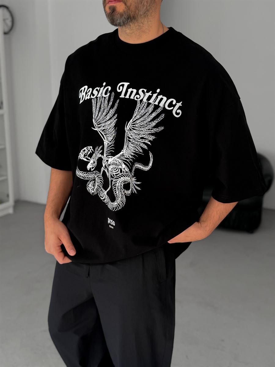 Black Basic Instinct Printed Oversize T-Shirt BS-