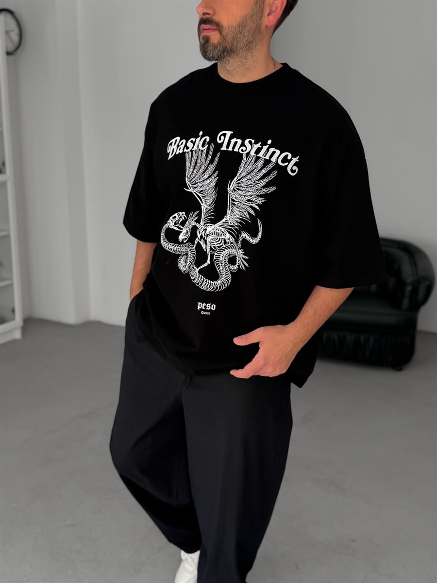 Black Basic Instinct Printed Oversize T-Shirt BS-
