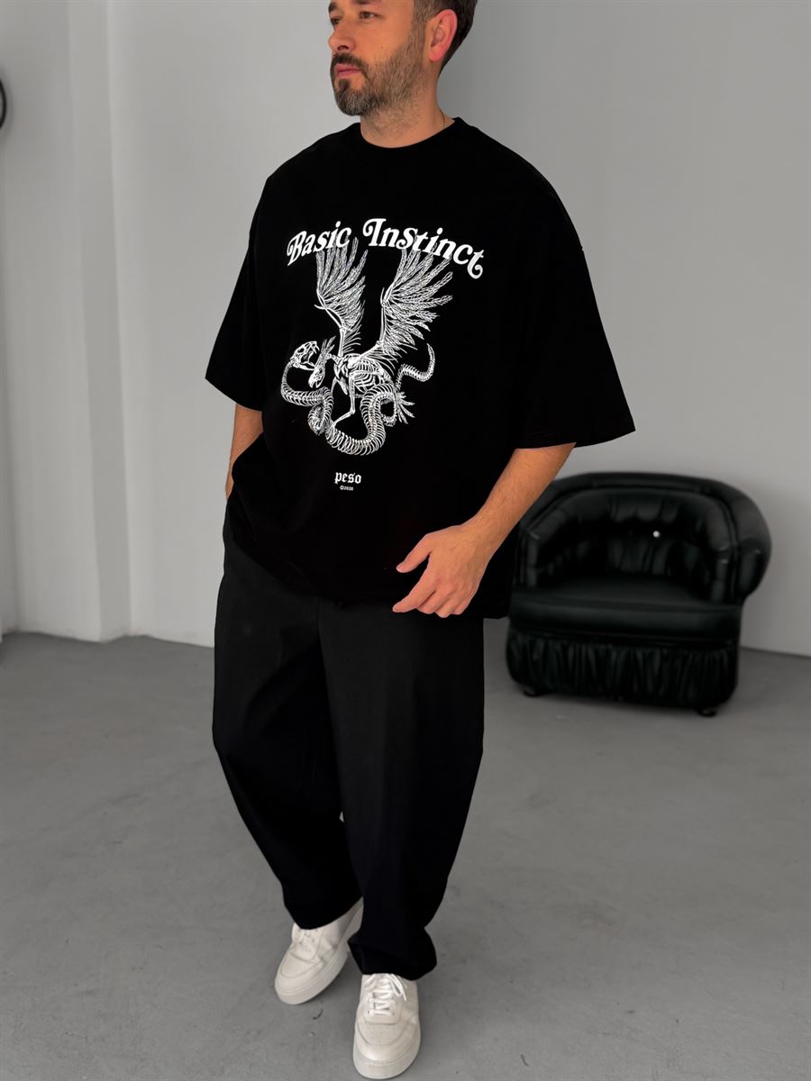 Black Basic Instinct Printed Oversize T-Shirt BS-