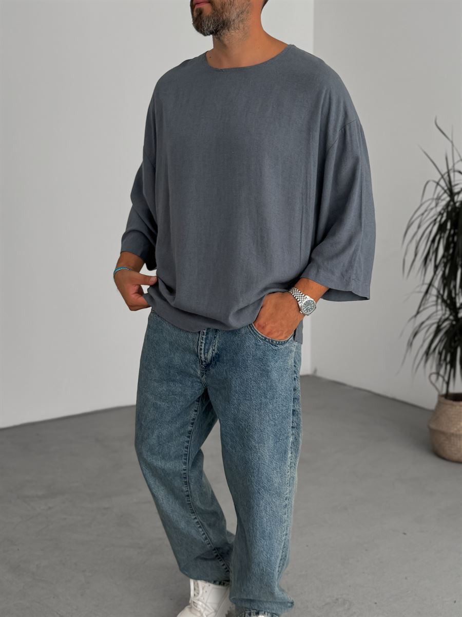 Cotton Linen Elbow-Length Sleeve T-Shirt