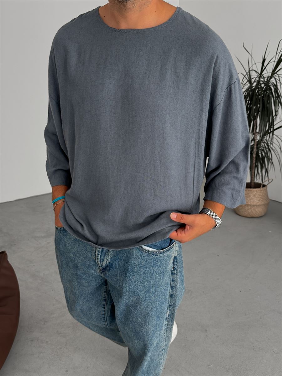 Cotton Linen Elbow-Length Sleeve T-Shirt