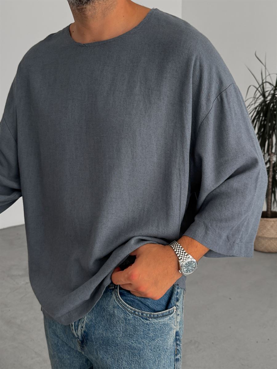 Cotton Linen Elbow-Length Sleeve T-Shirt