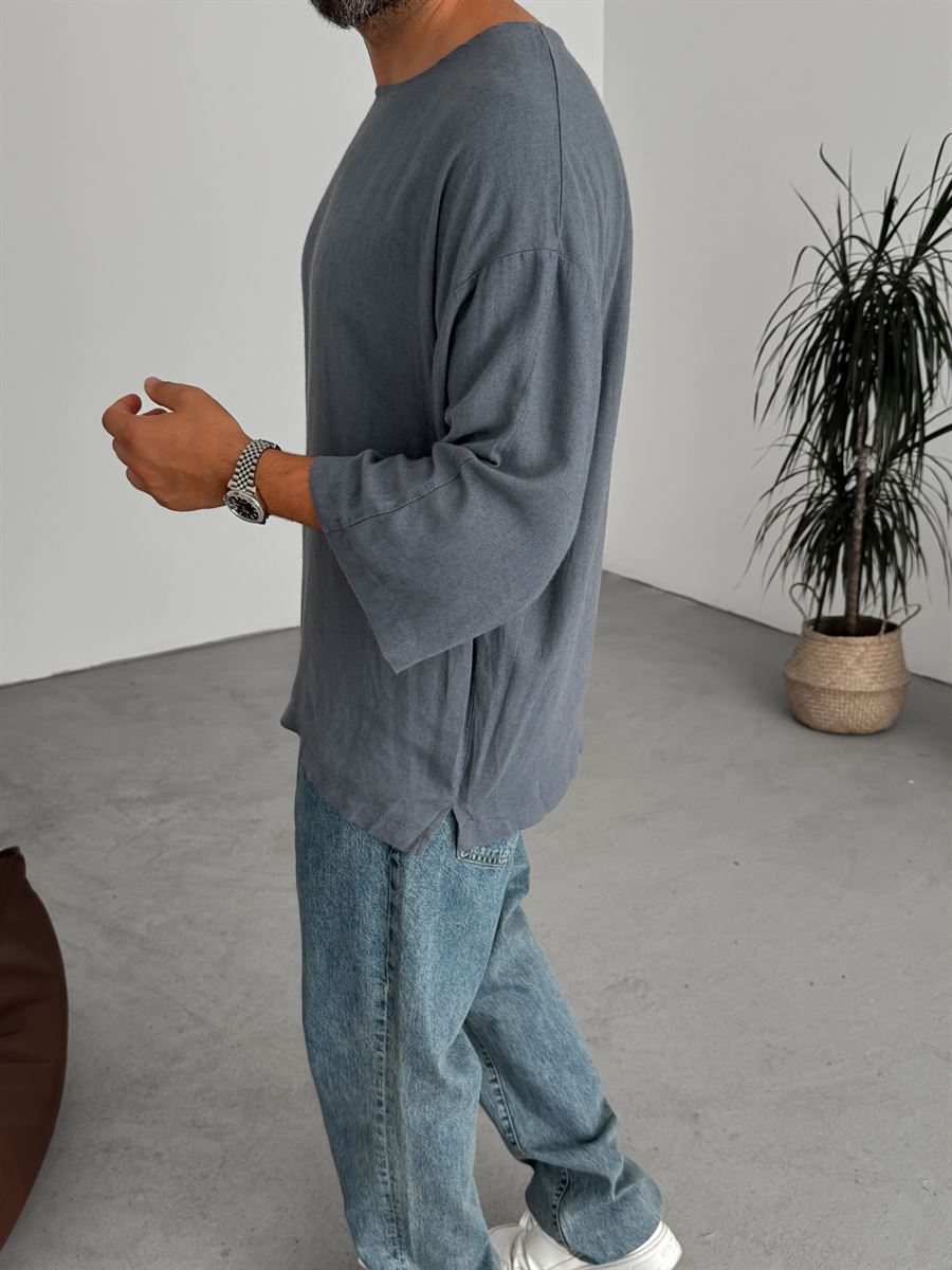 Cotton Linen Elbow-Length Sleeve T-Shirt