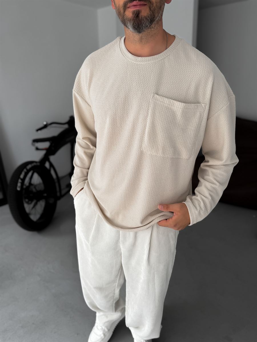 Textured Knitted Pocket Sweatshirt