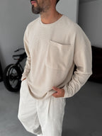 Textured Knitted Pocket Sweatshirt