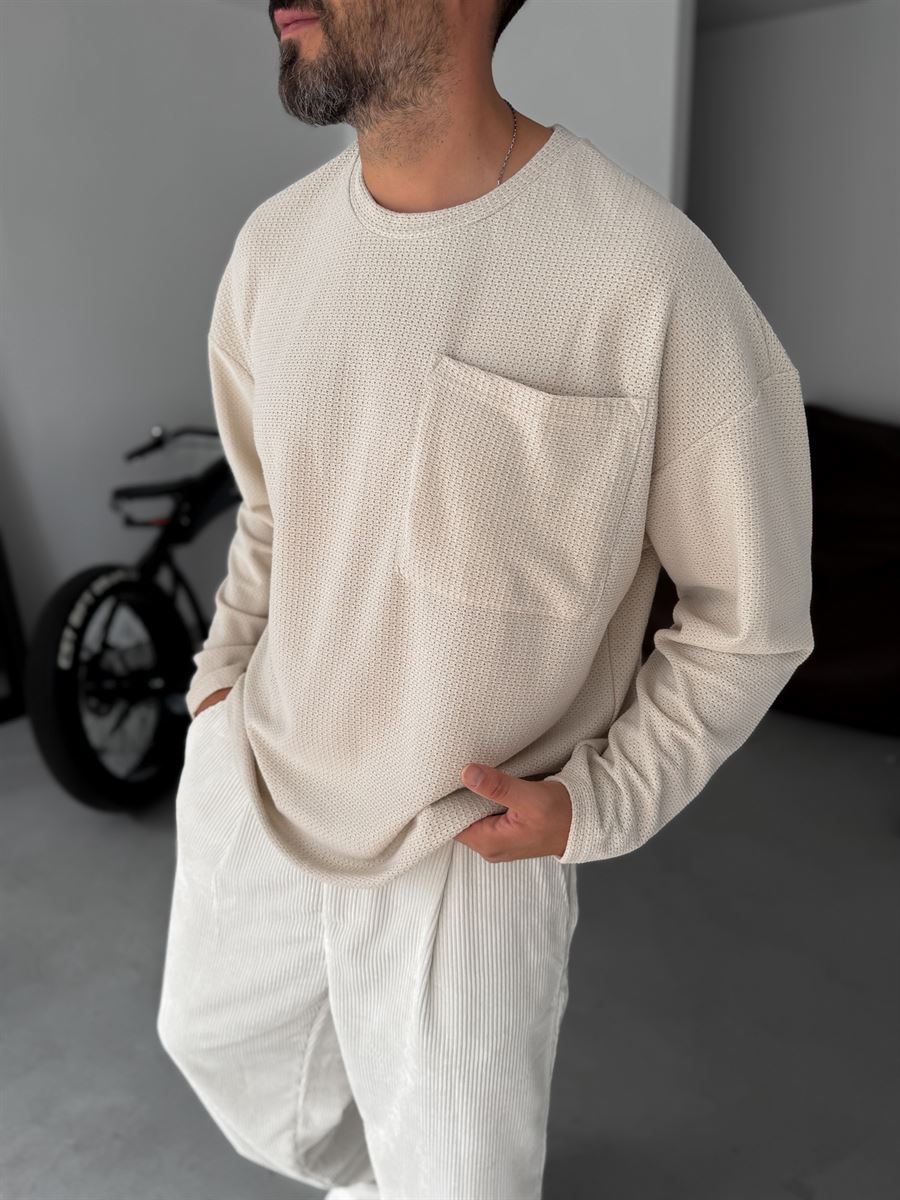 Textured Knitted Pocket Sweatshirt