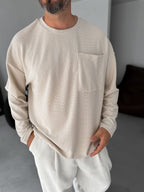 Textured Knitted Pocket Sweatshirt